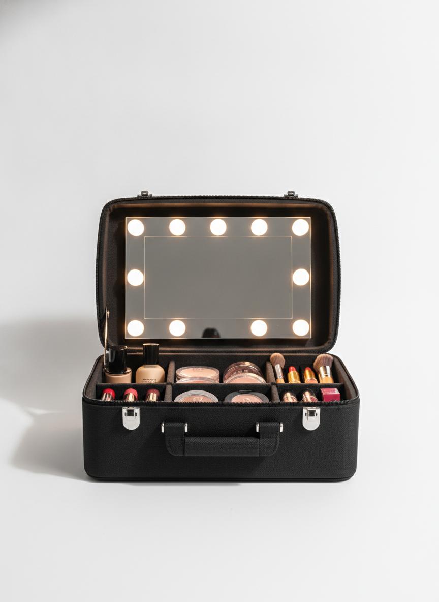 Black Makeup Storage Bag – LED Mirror